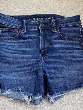 AE American Eagle dark wash high rise shorties denim shorts, sz 8